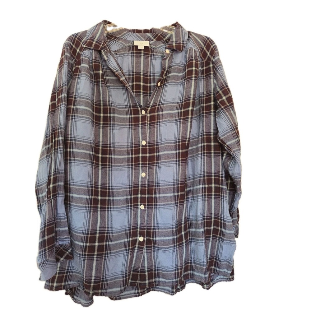 J. Jill Plaid Soft Cotton Modal Blend Button Up Shirt Women's Size XL